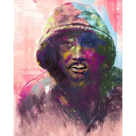 Artistic portrait of Dr. Martin Luther King wearing a hoodie. 